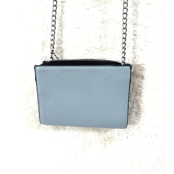 Steve Madden Mini Crossbody Wallet on a Chain Light Gray/Blue Faux Leather - Picture 5 of 9